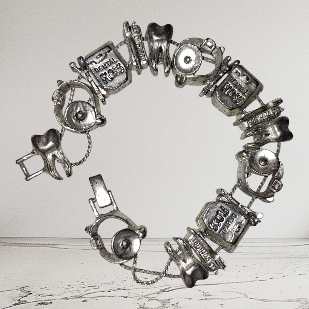 Dentist Charm Bracelet Dental Hygienist Vintage Silvertone